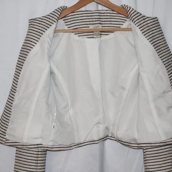 Loft Cream Jacket Black White Stripes Size XS Faux Zip Pockets Cropped - Picture 8 of 9